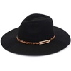 image:imageFunky Junque Womens Stylish Knit Fedora Hat  Wide Brim Panama with Woven Leather TasselLeopard Trim  Black