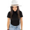 image:imageFunky Junque Womens Stylish Knit Fedora Hat  Wide Brim Panama with Woven Leather TasselLeopard Trim  White