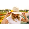 image:imageFunky Junque Womens Stylish Knit Fedora Hat  Wide Brim Panama with Woven Leather TasselRope Trim  Beige