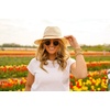 image:imageFunky Junque Womens Stylish Knit Fedora Hat  Wide Brim Panama with Woven Leather TasselRope Trim  Beige