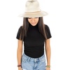 image:imageFunky Junque Womens Stylish Knit Fedora Hat  Wide Brim Panama with Woven Leather TasselRope Trim  Beige