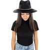 image:imageFunky Junque Womens Stylish Knit Fedora Hat  Wide Brim Panama with Woven Leather TasselRope Trim  Black