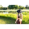 image:imageFunky Junque Womens Stylish Knit Fedora Hat  Wide Brim Panama with Woven Leather TasselRope Trim  Black
