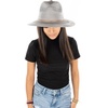 image:imageFunky Junque Womens Stylish Knit Fedora Hat  Wide Brim Panama with Woven Leather TasselRope Trim  Light Grey