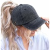 image:imageFunky Junque Criss Cross Ponytail Baseball Cap for Women  Messy Bun Hat with Side Button Distressed amp Solid Styles1  Black
