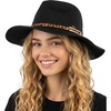 image:imageFunky Junque Womens Stylish Knit Fedora Hat  Wide Brim Panama with Woven Leather TasselLeopard Trim  Black