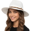 image:imageFunky Junque Womens Stylish Knit Fedora Hat  Wide Brim Panama with Woven Leather TasselLeopard Trim  White