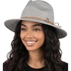 image:imageFunky Junque Womens Stylish Knit Fedora Hat  Wide Brim Panama with Woven Leather TasselRope Trim  Light Grey