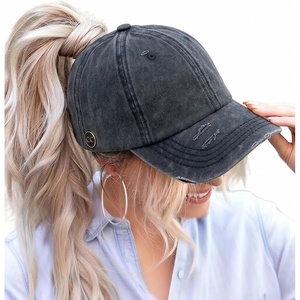 image:imageFunky Junque Criss Cross Ponytail Baseball Cap for Women  Messy Bun Hat with Side Button Distressed amp Solid Styles1  Black