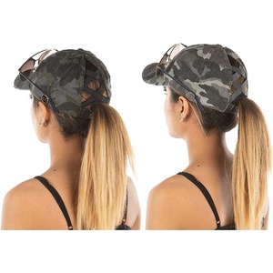 image:imageFunky Junque Criss Cross Ponytail Baseball Cap for Women  Messy Bun Hat with Side Button Distressed amp Solid Styles2 Pack Camo Black  Camo Grey