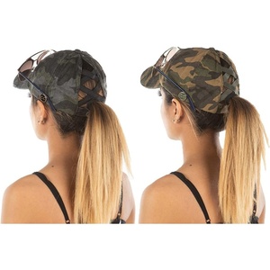image:imageFunky Junque Criss Cross Ponytail Baseball Cap for Women  Messy Bun Hat with Side Button Distressed amp Solid Styles2 Pack Camo Black  Camo Olive