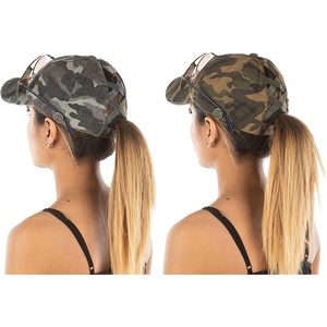 image:imageFunky Junque Criss Cross Ponytail Baseball Cap for Women  Messy Bun Hat with Side Button Distressed amp Solid Styles2 Pack Camo Grey  Camo Olive