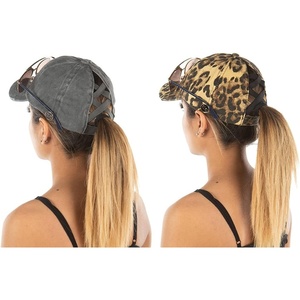image:imageFunky Junque Criss Cross Ponytail Baseball Cap for Women  Messy Bun Hat with Side Button Distressed amp Solid Styles2 Pack Charcoal  Leopard