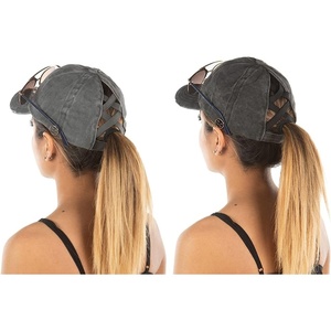 image:imageFunky Junque Criss Cross Ponytail Baseball Cap for Women  Messy Bun Hat with Side Button Distressed amp Solid Styles2 Pack Grey  Charcoal