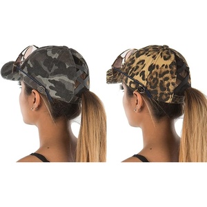 image:imageFunky Junque Criss Cross Ponytail Baseball Cap for Women  Messy Bun Hat with Side Button Distressed amp Solid Styles2 Pack Leopard  Camo Grey