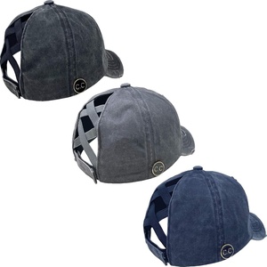 image:imageFunky Junque Criss Cross Ponytail Baseball Cap for Women  Messy Bun Hat with Side Button Distressed amp Solid Styles3 Pack Black  Grey  Navy