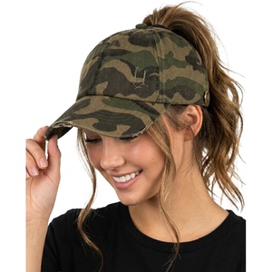 image:imageFunky Junque Criss Cross Ponytail Baseball Cap for Women  Messy Bun Hat with Side Button Distressed amp Solid StylesCamo Olive