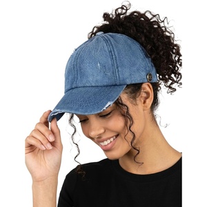 image:imageFunky Junque Criss Cross Ponytail Baseball Cap for Women  Messy Bun Hat with Side Button Distressed amp Solid StylesDenim