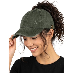 image:imageFunky Junque Criss Cross Ponytail Baseball Cap for Women  Messy Bun Hat with Side Button Distressed amp Solid StylesForest Green