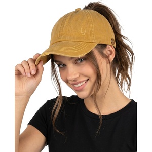 image:imageFunky Junque Criss Cross Ponytail Baseball Cap for Women  Messy Bun Hat with Side Button Distressed amp Solid StylesMustard