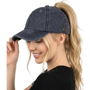 image:imageFunky Junque Criss Cross Ponytail Baseball Cap for Women  Messy Bun Hat with Side Button Distressed amp Solid StylesNavy