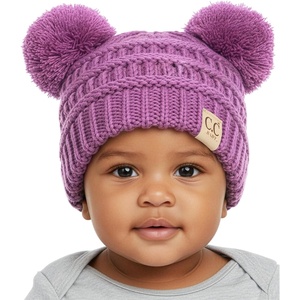 image:imageFunky Junque Double Pom Pom Baby Beanie  Newborn Girl Winter Hat 012 Months Cute Cozy Knit Infant Beanies for Cold WeatherLavender  Double Pom