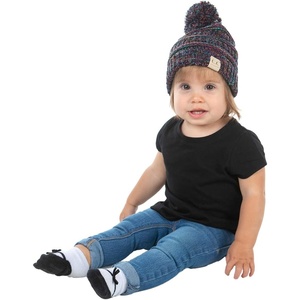 image:imageFunky Junque Exclusives Toddler Pom Beanie  Warm Knit Winter Hat for Kids Ages 14 Cozy Snow Beanies for Baby Boys amp GirlsBlack  Purple  Orange  Teal  4 Tone Mix