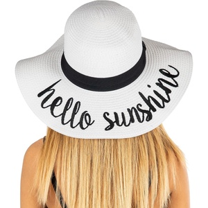 image:imageFunky Junque Panama Sun Hat Wide Brim Packable Straw Beach CapHello Sunshine White