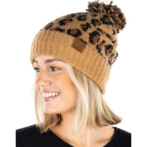 image:imageFunky Junque Womens Leopard Print Pom Beanie amp Gloves Set  Cozy Knit Winter Hat Stylish Cheetah Cold Weather AccessoriesA Leopard Print Pom Beanie  Latte