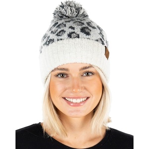 image:imageFunky Junque Womens Leopard Print Pom Beanie amp Gloves Set  Cozy Knit Winter Hat Stylish Cheetah Cold Weather AccessoriesA Leopard Print Pom Beanie  Snow Leopard