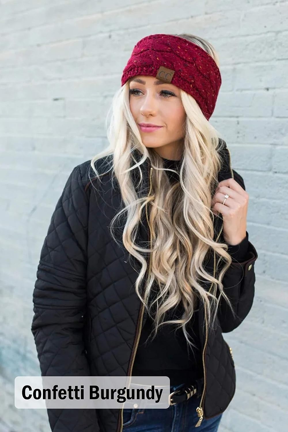 image:imageFunky Junque Fleece Lined Head Wrap Headband Ear Warmer for Women Soft Stretchy Cable Knit Winter Accessory for Cold Weather  RedMulticolored