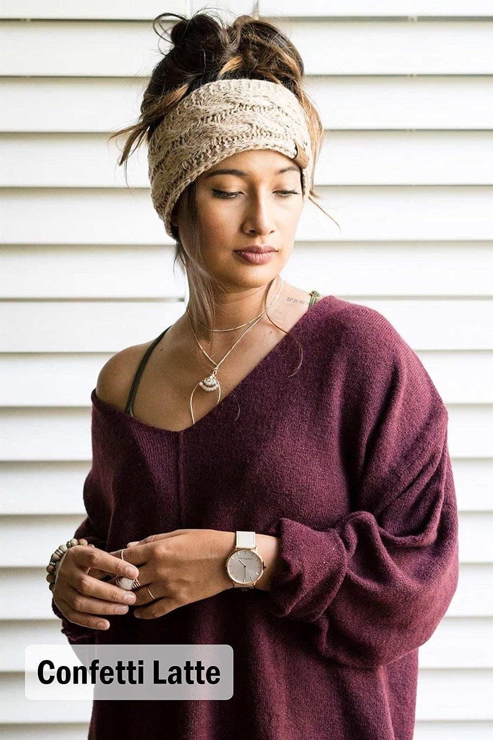 image:imageFunky Junque Fleece Lined Head Wrap Headband Ear Warmer for Women Soft Stretchy Cable Knit Winter Accessory for Cold Weather  RedMulticolored