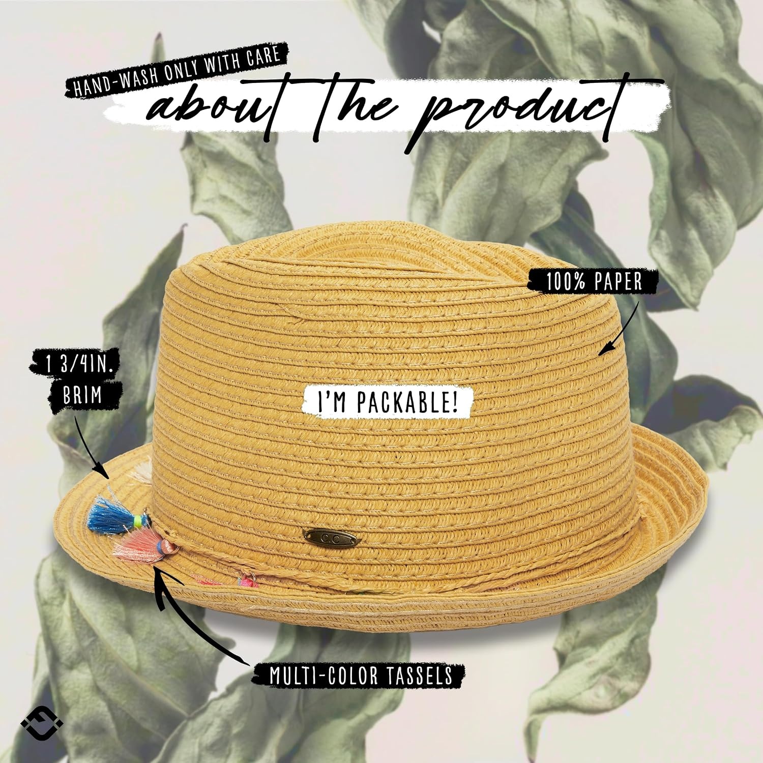 image:imageFunky Junque Short Brim Fedora Packable Sun Hat for WomenColored Tassel  Natural