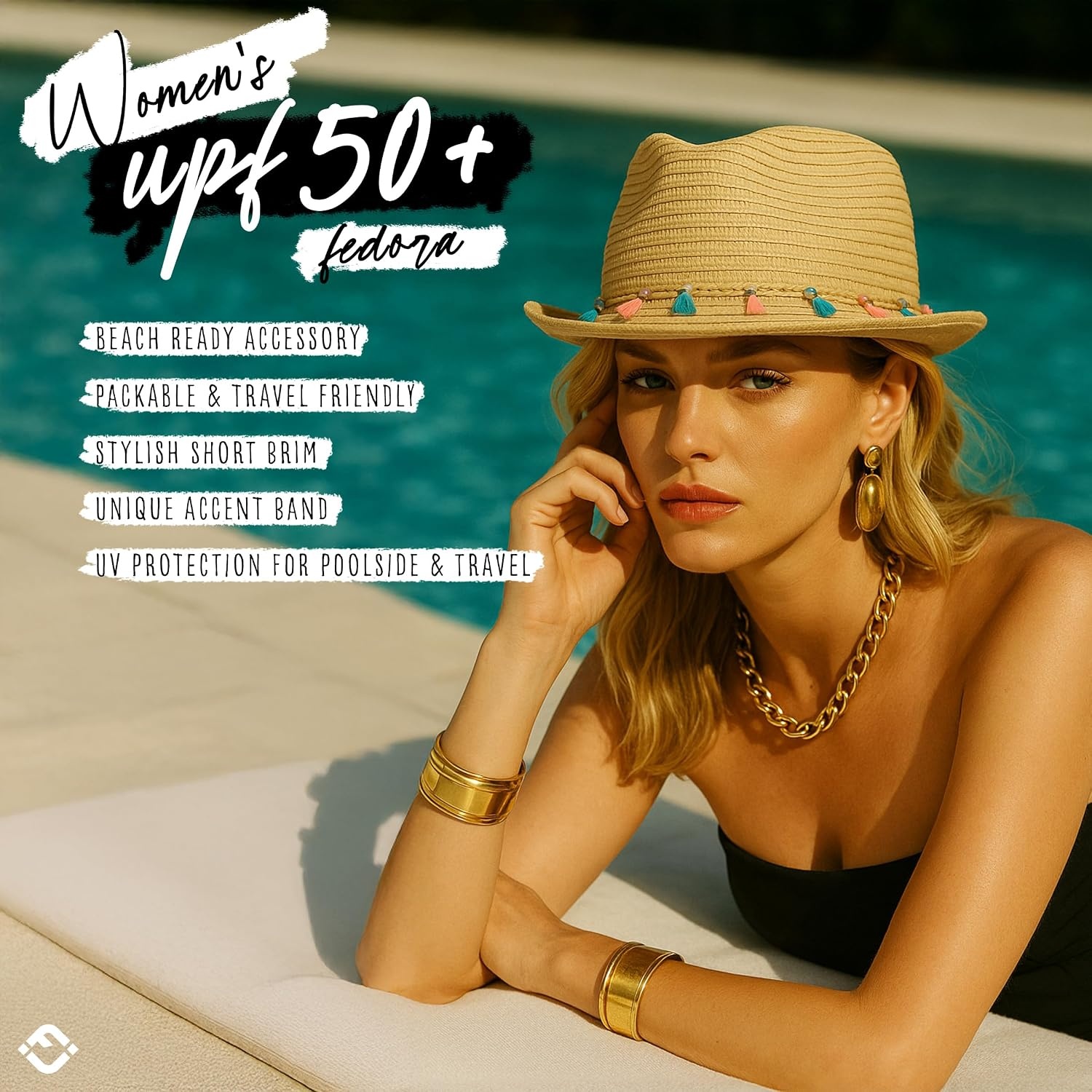 image:imageFunky Junque Short Brim Fedora Packable Sun Hat for WomenColored Tassel  Natural