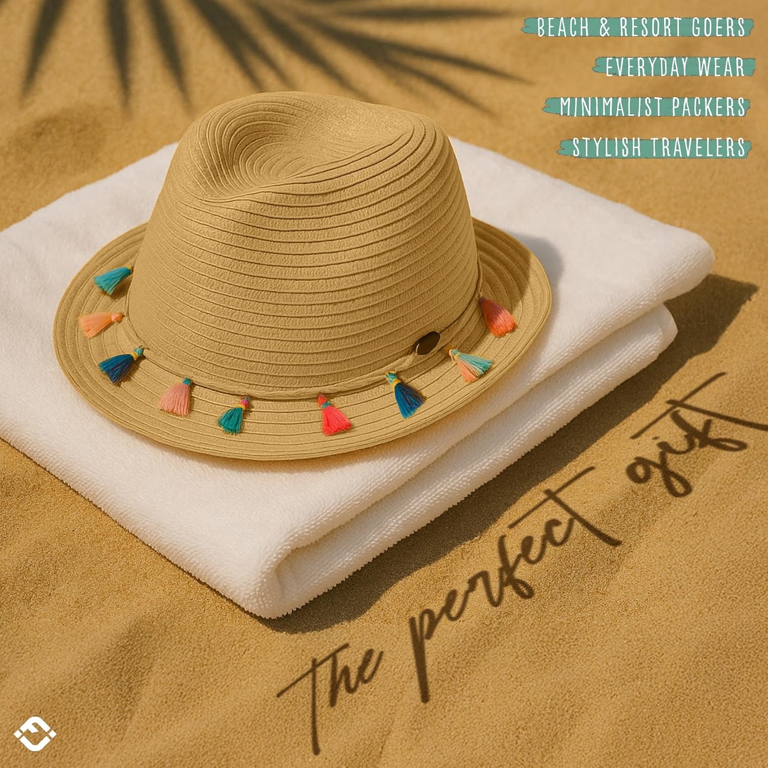 image:imageFunky Junque Short Brim Fedora Packable Sun Hat for WomenColored Tassel  Natural