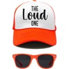 image:imageFunky Junque Bachelorette Trucker Hat amp Sunglasses Set  Funny Foam Hats amp Bride Sunglasses Party Favors for BridesmaidsThe Loud One  Hat  Sunnies Set Neon Orange