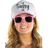 image:imageFunky Junque Bachelorette Trucker Hat amp Sunglasses Set  Funny Foam Hats amp Bride Sunglasses Party Favors for BridesmaidsThe Sassy One  Hat  Sunnies Set Light Pink