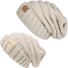 image:imageFunky Junque Mommy amp Me Beanie Set  Matching Knit Winter Hats for Baby Toddler Kids amp Moms Cute Family Beanies BundleAdult  Toddler  Oversized Beige 2 Pk