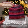 image:imageFunky Junque Ponytail Beanie for Women  Winter Hat Soft Stretch Cable Knit High Pony Tail Womens Running HatsA Galaxy Mix  Berry Burgundy