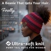 image:imageFunky Junque Ponytail Beanie for Women  Winter Hat Soft Stretch Cable Knit High Pony Tail Womens Running HatsA Galaxy Mix  Berry Burgundy