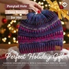 image:imageFunky Junque Ponytail Beanie for Women  Winter Hat Soft Stretch Cable Knit High Pony Tail Womens Running HatsA Galaxy Mix  Indigo Purple