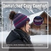 image:imageFunky Junque Ponytail Beanie for Women  Winter Hat Soft Stretch Cable Knit High Pony Tail Womens Running HatsA Galaxy Mix  Indigo Purple