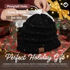 image:imageFunky Junque Ponytail Beanie for Women  Winter Hat Soft Stretch Cable Knit High Pony Tail Womens Running HatsA Sequin Black