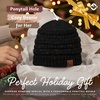 image:imageFunky Junque Ponytail Beanie for Women  Winter Hat Soft Stretch Cable Knit High Pony Tail Womens Running HatsConfetti Black Design