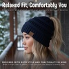 image:imageFunky Junque Ponytail Beanie for Women  Winter Hat Soft Stretch Cable Knit High Pony Tail Womens Running HatsNavy