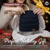 image:imageFunky Junque Ponytail Beanie for Women  Winter Hat Soft Stretch Cable Knit High Pony Tail Womens Running HatsNavy