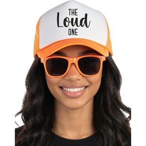 image:imageFunky Junque Bachelorette Trucker Hat amp Sunglasses Set  Funny Foam Hats amp Bride Sunglasses Party Favors for BridesmaidsThe Loud One  Hat  Sunnies Set Neon Orange