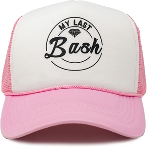 image:imageFunky Junque Bachelorette Trucker Hats for Women  Mesh Baseball Cap Bridal Shower Bride Party FavorsMy Last Bash  Light PinkWhite