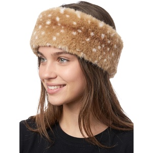 image:imageFunky Junque Faux Fur Lined Winter Headband  Snow Leopard  Light GreyFawn Print  Camel