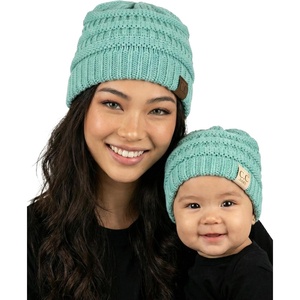 image:imageFunky Junque Mommy amp Me Beanie Set  Matching Knit Winter Hats for Baby Toddler Kids amp Moms Cute Family Beanies BundleAdult  Infant  Ribbed  Mint 2 Pack